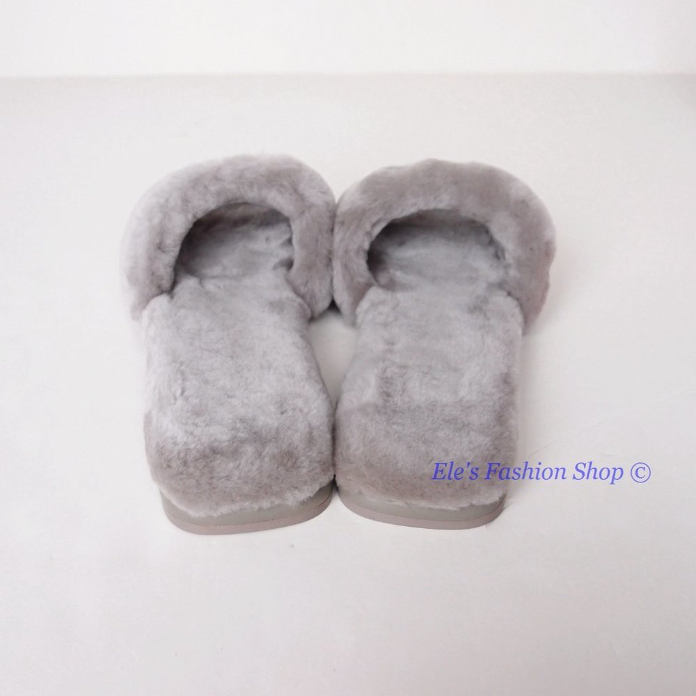 NIB Tory Burch Double T Shearling Slide Sandal GRAY HERON 6.5 7 7.5 8 AUTHENTIC - Picture 14 of 16
